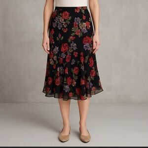 Ralph Lauren Floral Black Midi Skirt